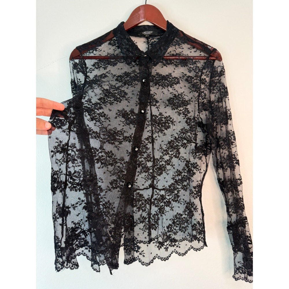 Vintage Y2K Karen Kane Black Floral Lace Top Women Large Whimsigoth Fairy Grunge - Picture 4 of 8